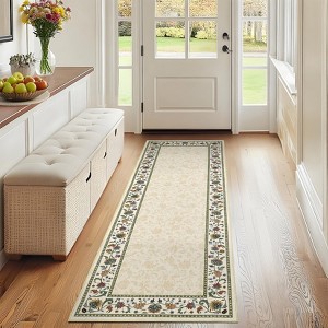 Washable Vintage Rug Non Slip Low Pile Rug Soft Throw Floor Cover Floral Foldable Indoor Carpet for Living Room Bedroom Playroom - 1 of 4