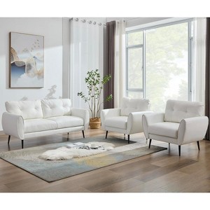 TYBOATLE 61inches Faux Leather Loveseat Sofa, Mid-Century Modern Tufted Couch for Small Spaces, Comfy 2-Seater for Living Room, Bedroom, Office - 1 of 4