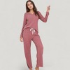 Anna-Kaci Lounge Women's V-Neck Long Sleeve Knit Top and Drawstring Waist Lounge Pants Two Piece Set - 2 of 4