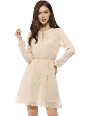 INSPIRE CHIC Women's Choker V Neck Vintage Flared Gilding Metallic Shiny Star A-Line Dress