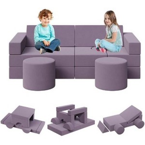13 Pcs Modular Kids Play Sofa, Toddler Couch for Building Fort, Washable Floor Foam Sofa, Children Convertible Velvet Cushions for Playroom, Bedroom - 1 of 4