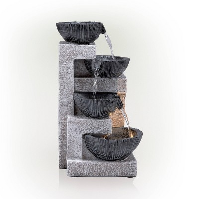 14" Gray Resin Cascading Bowl Tabletop Fountain with LED Lights