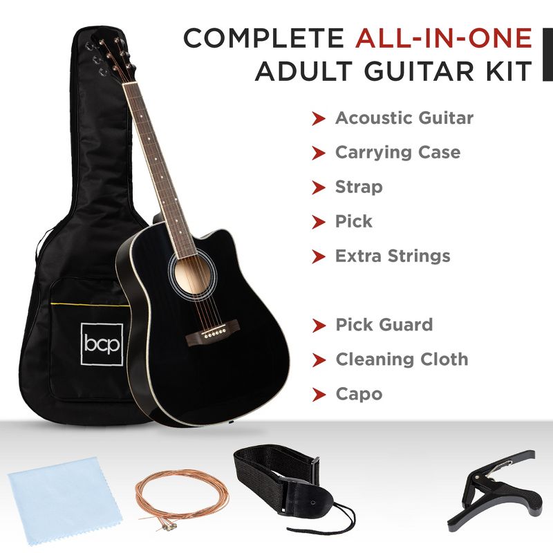 Best Choice Products 41in Full Size Beginner Acoustic Guitar Set with Case, Strap, Capo, Strings, 3 of 9