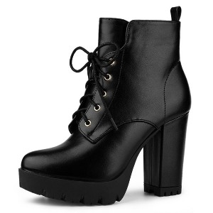 Allegra K Women's Round Toe Chunky Heel Lace Up Platform Boots - 1 of 4