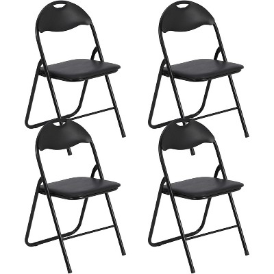 Folding Chairs with Padded Seats, Black Metal Folding Chairs with Non-Slip Feet Pads for Desks Home Office - Set of 4