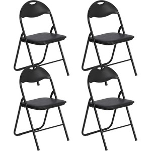 Folding Chairs with Padded Seats, Black Metal Folding Chairs with Non-Slip Feet Pads for Desks Home Office - Set of 4 - 1 of 4