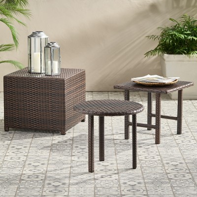 Maggift Patio End Table 3-Piece Set, Waterproof Portable Patio Small Side Table for Garden, Balcony, Poolside, Terrace, Brown, 17.5" * 17.5" * 16.5"