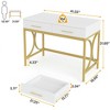 Resenkos Computer Desk, Office Desk, Study Desk,41" Computer Desk, Modern Home Office Writing Desk with 2 Drawers,Gold White - 2 of 2