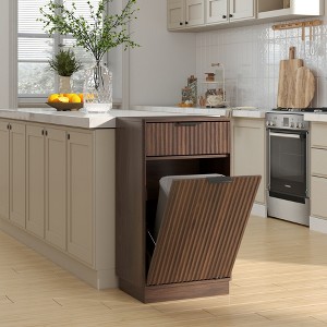 ORRD 10-Gallon Tilt-Out Trash Can Cabinet, Woodgrain Hideaway Drawer & Pull-Out Bin for Kitchen/Bath, Antique Walnut - 1 of 4