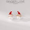 Christmas Santa Hat Earrings Womens White Gold Plated Simulated Pearl CZ Ginger Lyne Collection - 3 of 4