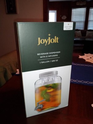 JoyJolt Glass Drink Dispenser With Spigot, Ice Infuser, & Fruit Infuser -  Clear - 54 requests Fluted