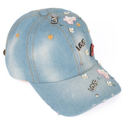 Women's Casual 100% Cotton Denim Baseball Bling Studs Cap