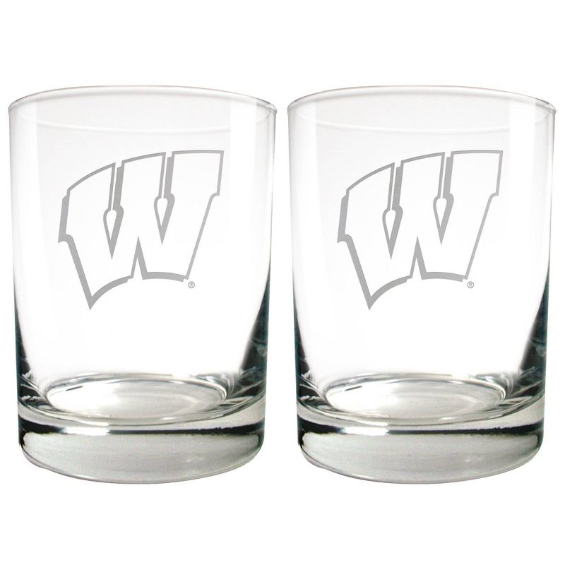 NCAA Wisconsin Badgers Laser Etched Rocks Glass Set - 2pc, 1 of 2