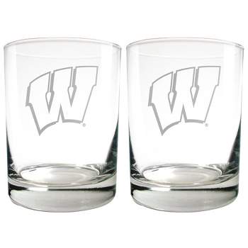 NCAA Wisconsin Badgers Laser Etched Rocks Glass Set - 2pc