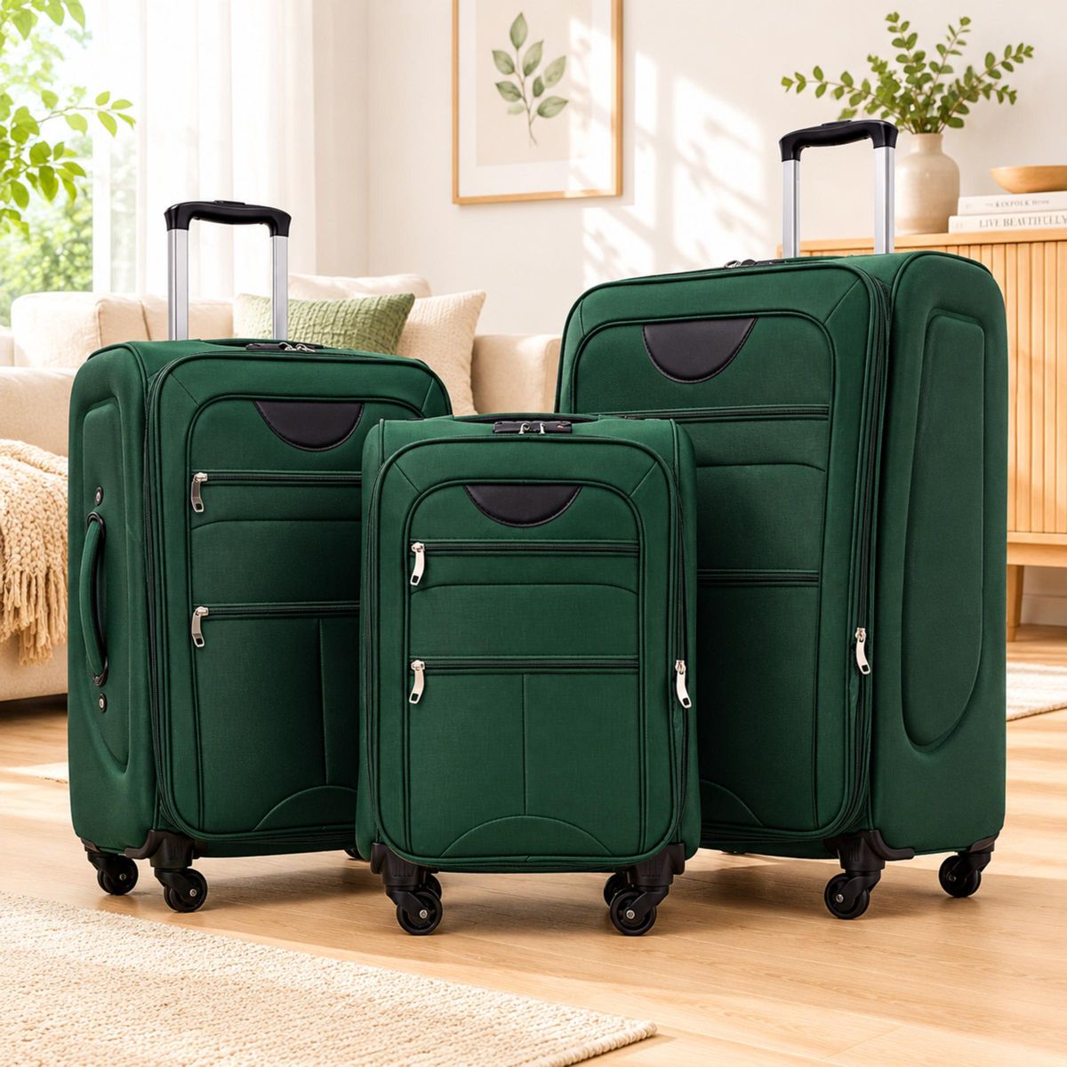 Polibi Softside Luggage Expandable Set of 3, 22"/26"/30" Lightweight Upright Spinner Suitcase