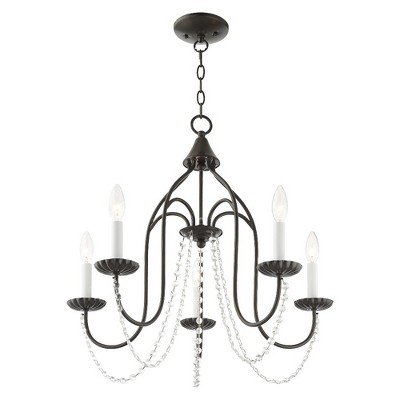 Alessia English Bronze 5-Light Chandelier with Clear Crystal Trim