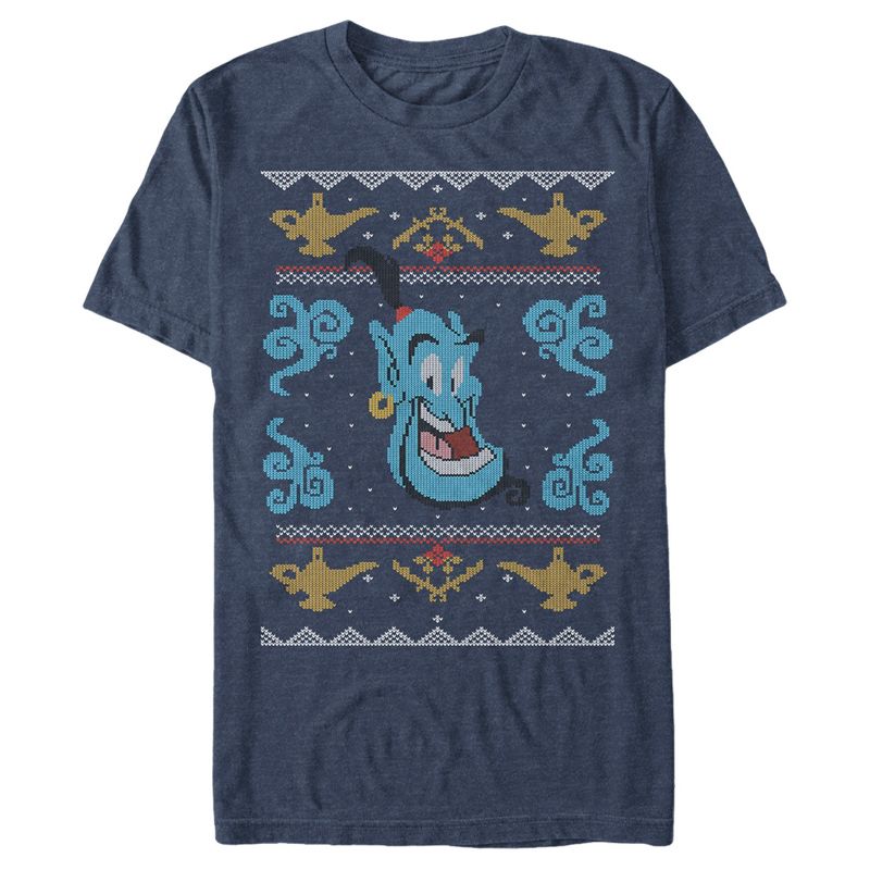 Men's Disney Aladdin Genie Christmas Sweater T-Shirt, 1 of 5