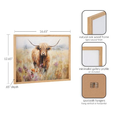 Natural Oak Framed Highland Cow Landscape Print, 16" x 12"