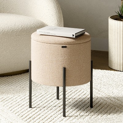 StorageBud Round Ottoman with Storage, Modern Boucle Storage Ottoman, Small Foot Stool Ottoman for Living Room and Bedroom