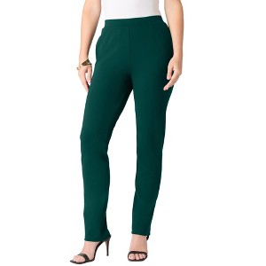 Roaman's Plus Size Ponte Straight Leg Pant With Pockets And Pull On Elastic Waist - 1 of 4