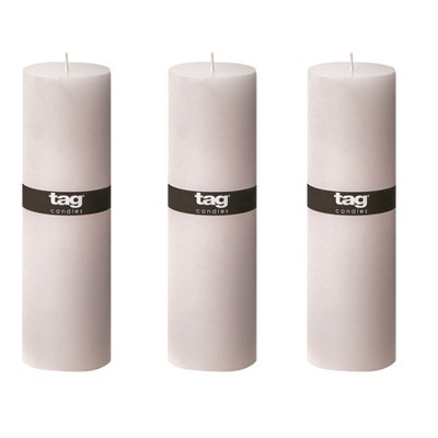 tagltd Chapel 3X8 White Pillar Paraffin Decorative Wax Candle Unscented Drip-Free Long Burning 115 Hours For Home Decor Wedding Parties Set of 3