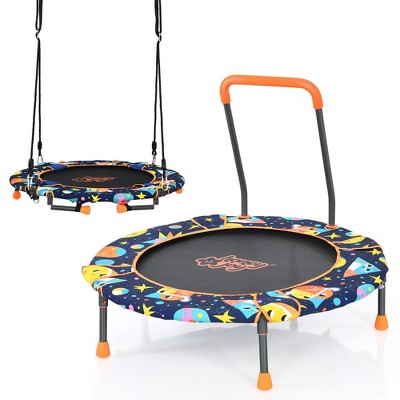 36''Convertible Swing & Trampoline Set Toddler Kids Fitness Rebounder W/Handrail