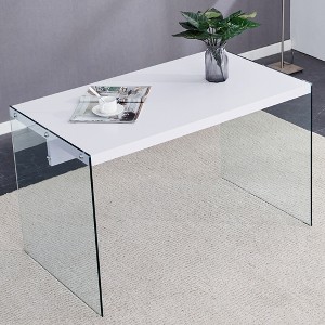 FURNIinspire Dining Tables Dining Table Coffee Table With White MDF Tabletop And Clear Tempered Glass Legs For Dining Room, White, 47"*28"*30" - 1 of 4