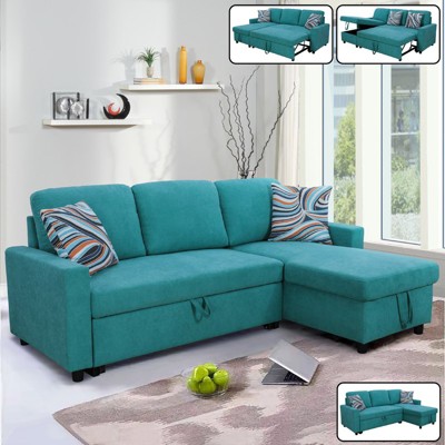 DOMETOUR Blue Flannelette 2-Piece Couch Living Room Sofabed