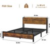 Full Size Bed Frame Charging Station with 2 USB Ports & 2 AC Outlets, Heavy Duty Metal Bed Frame with Wooden Headboard and Footboard, Rustic Brown - 2 of 4