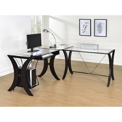 Vynxaria Henley Cappuccino Glass Top L-Shape Computer Desk
