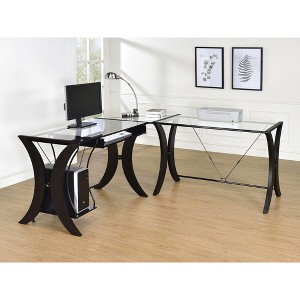 Vynxaria Henley Cappuccino Glass Top L-Shape Computer Desk - 1 of 4