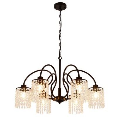 LLHZSY Farmhouse Black Chandeliers 6-Lights Crystal Pendant Light Fixture for Dining Room Foyer - W 30 3/10"