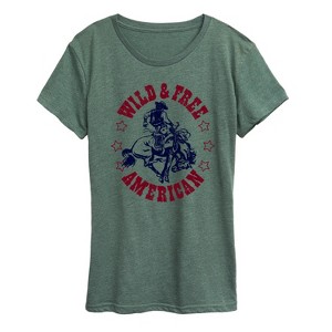 Women's - Instant Message - Wild And Free American Short Sleeve Graphic T-Shirt - 1 of 4