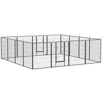 PawHut Dog Playpen for S, M, L Dogs, 16 Panels 10.5' x 10.5' x 3.3' Pet Playpen for Indoor/Outdoor Use, DIY Portable Dog Crate for Puppy, Gray
