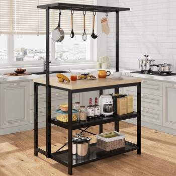 Whizmax Kitchen Island with Storage, Bakers Rack, 3 Tier Microwave Stand Oven Shelf,Large Coffee Bar Table for Kitchen Dining Room Living Room