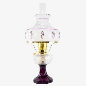 Aladdin Amethyst Lincoln Drape Table Oil Lamp with Rose Shade, Clear over Amethyst Glass with Brass Trim, Classic Vintage Design and Bright - 1 of 4