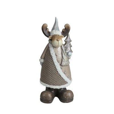 Northlight 15.75" Brown and White Reindeer with Christmas Tree Tabletop Figurine