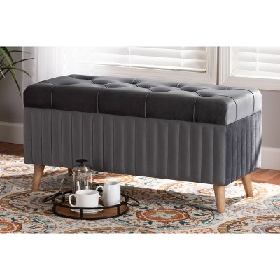 Hanley Grey Velvet Upholstered Wood Storage Ottoman
