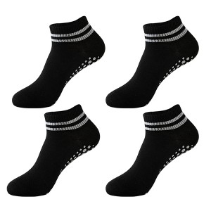 Anna-Kaci 4 Pairs Women's Ankle Grip Yoga Socks Soft Cotton Non-Slip Bottom Striped Cuff - 1 of 4