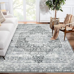 Oriental Machine Washable Rug Vintage Area Rug Non-Slip Floor Carpet Easy-Cleaning Rug for Bedroom Indoor Office Home Decor - 1 of 4