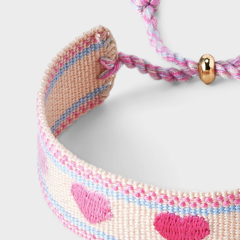 14K Gold Dipped Embroidered Hearts Woven Adjustable Bracelet - A New Day&#8482; Pink, 5 of 6