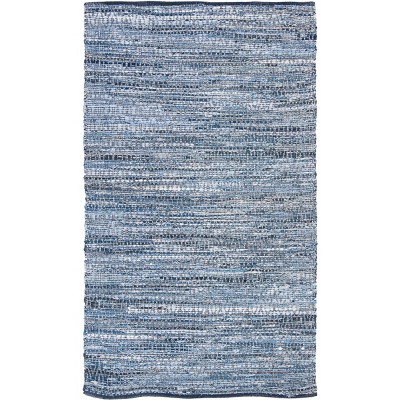 Handmade Blue Cotton Flat Woven Rectangular Rug