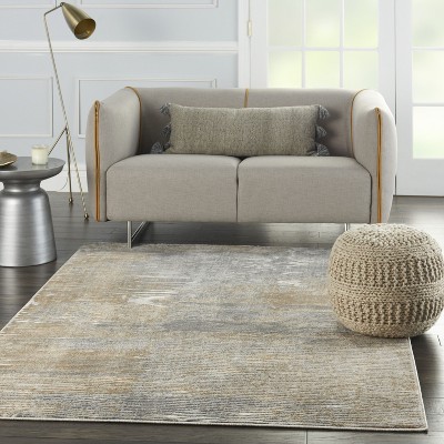 Hand-Knotted Grey/Beige Synthetic Abstract 5' x 7' Rug