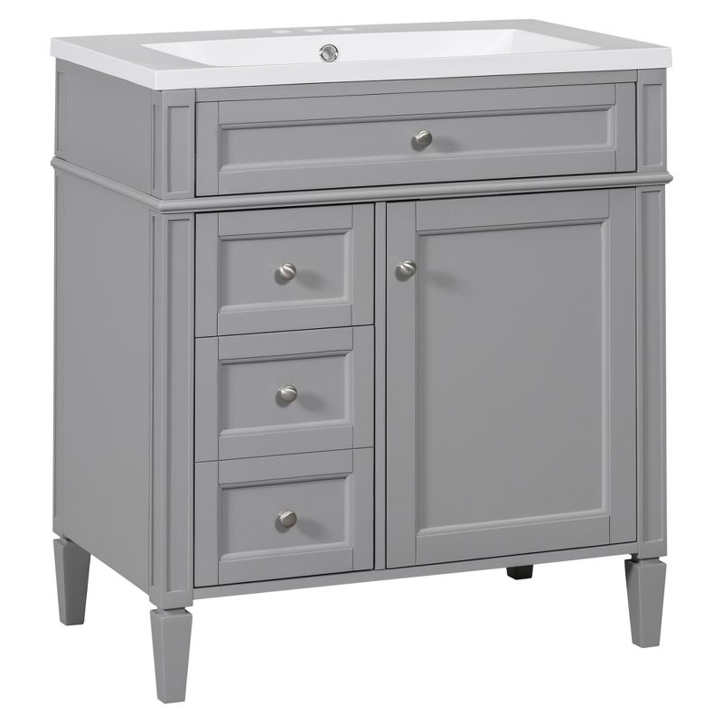 30" Bathroom Vanity with Top Sink, 2 Drawers and 1 Tip-Out Drawer, Gray - ModernLuxe, 4 of 13