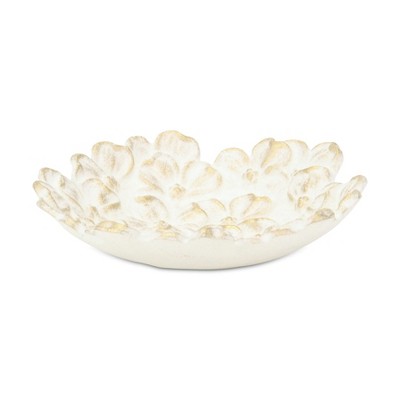 Cheung's Khilov Flower White & Gold Round Cast Iron Dish