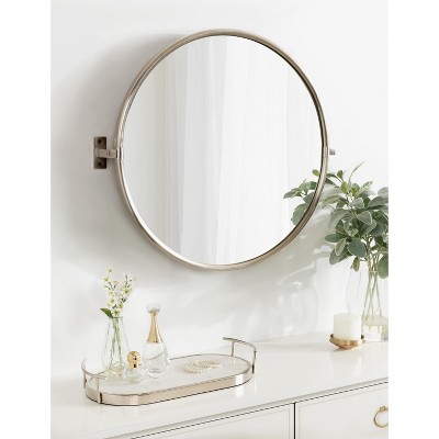 Elegant Silver Round Pivot Wall Mirror, 26x24 Inch