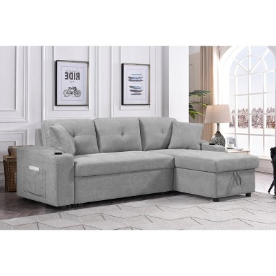 NicBex Couches for Living Room Convertible 3 Seater Sleeper Sofa Bed Pull Out Sectional Sofa Couch with Storage and Cup Holder, Light Gray