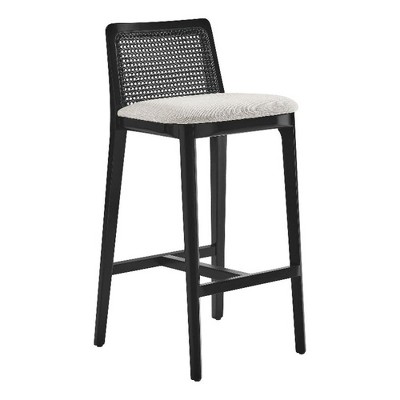 Modway Monarch Wood and Rattan Bar Stool - DURABLE WOOD CONSTRUCTION - Featuring a sturdy wood frame and a rattan backrest with intricate ca