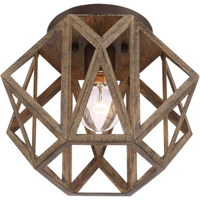 Rustic Farmhouse Bronze and Wood Ceiling Light Fixture
