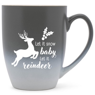Elanze Designs Let It Snow Baby Let It Reindeer Two Toned Ombre Matte Gray and White 12 ounce Ceramic Stoneware Coffee Cup Mug